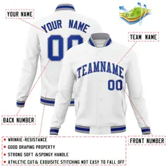 White Royal-Gray Classic Varsity Full-Snap Letterman Jacket 4