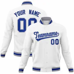 White Royal-Gray Classic Varsity Full-Snap Letterman Jacket