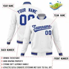 White Royal-Gray Classic Varsity Full-Snap Letterman Jacket 4