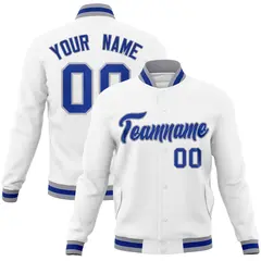 White Royal-Gray Classic Varsity Full-Snap Letterman Jacket