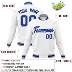White Royal-Gray Classic Varsity Full-Snap Letterman Jacket 4