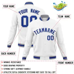 White Royal-Gray Classic Varsity Full-Snap Letterman Jacket 4