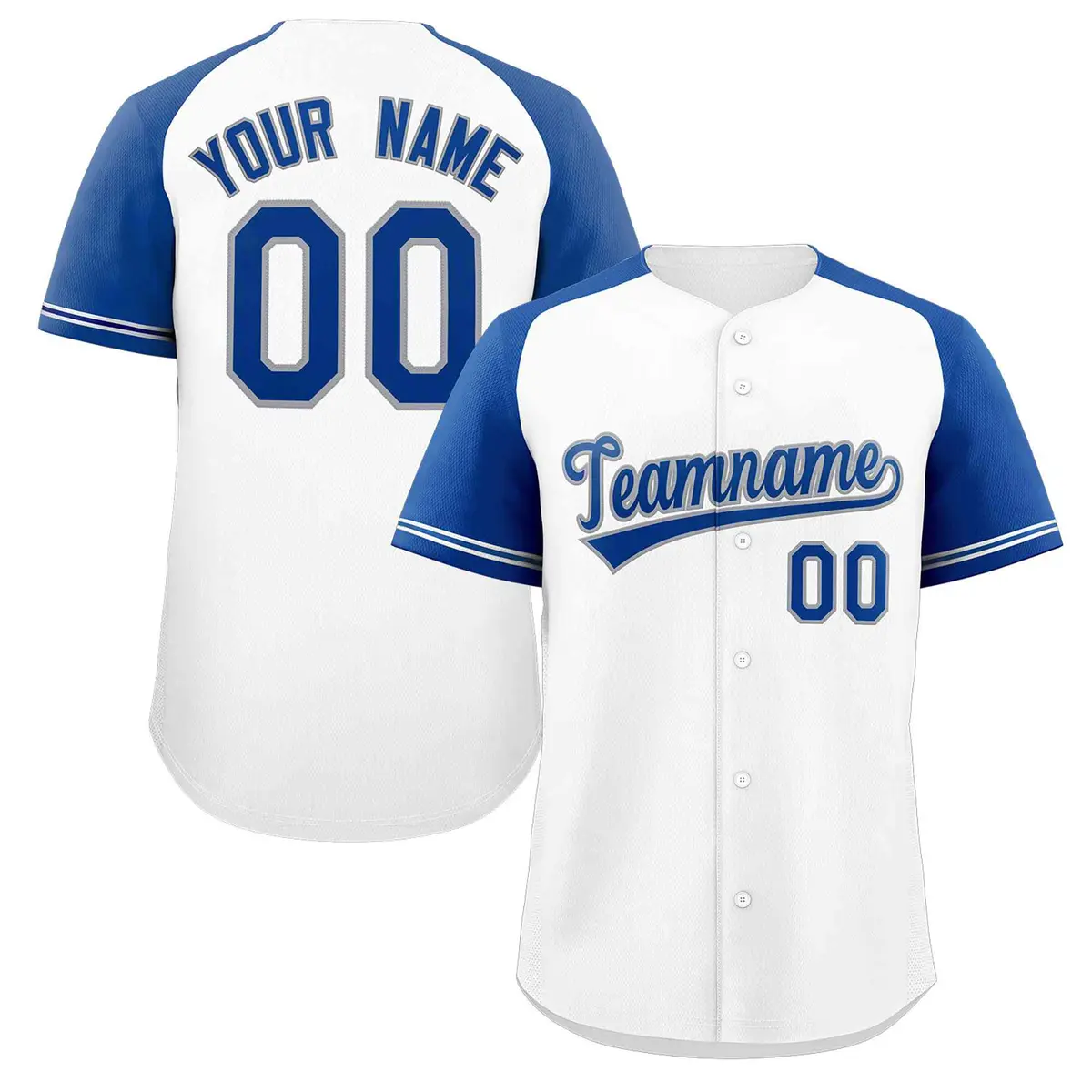 White Royal-Gray Raglan Sleeves Authentic Baseball Jersey