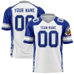 White Royal-Gray Raglan Sleeves Side Pattern Football Jersey 1