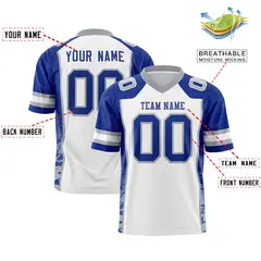 White Royal-Gray Raglan Sleeves Side Pattern Football Jersey 2