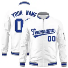 White Royal-Gray Varsity Full-Zip Letterman Bomber Jacket 1