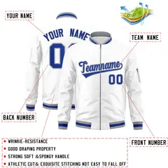 White Royal-Gray Varsity Full-Zip Letterman Bomber Jacket 2
