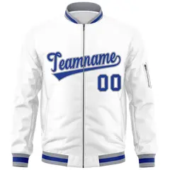 White Royal-Gray Varsity Full-Zip Letterman Bomber Jacket 3