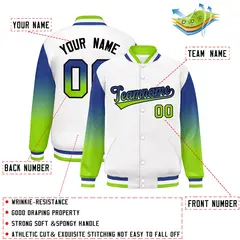 White Royal-Green Gradient Varsity Full-Snap Raglan Baseball Jacket 2