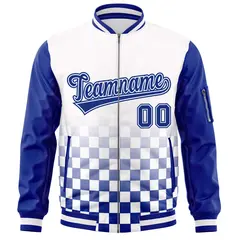White Royal Grid Color Block Letterman Raglan Sleeve Jacket 3
