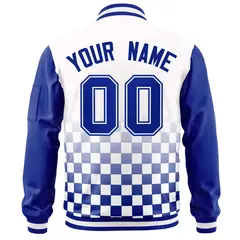 White Royal Grid Color Block Letterman Raglan Sleeve Jacket 4