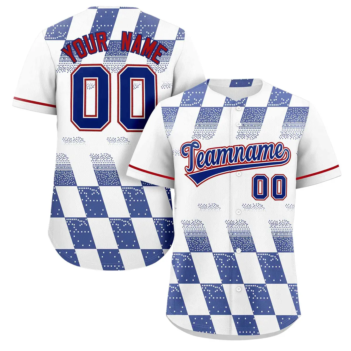 White Royal Grid Speckles Color Block Baseball Jersey