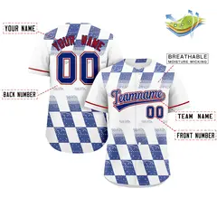 White Royal Grid Speckles Color Block Baseball Jersey 2