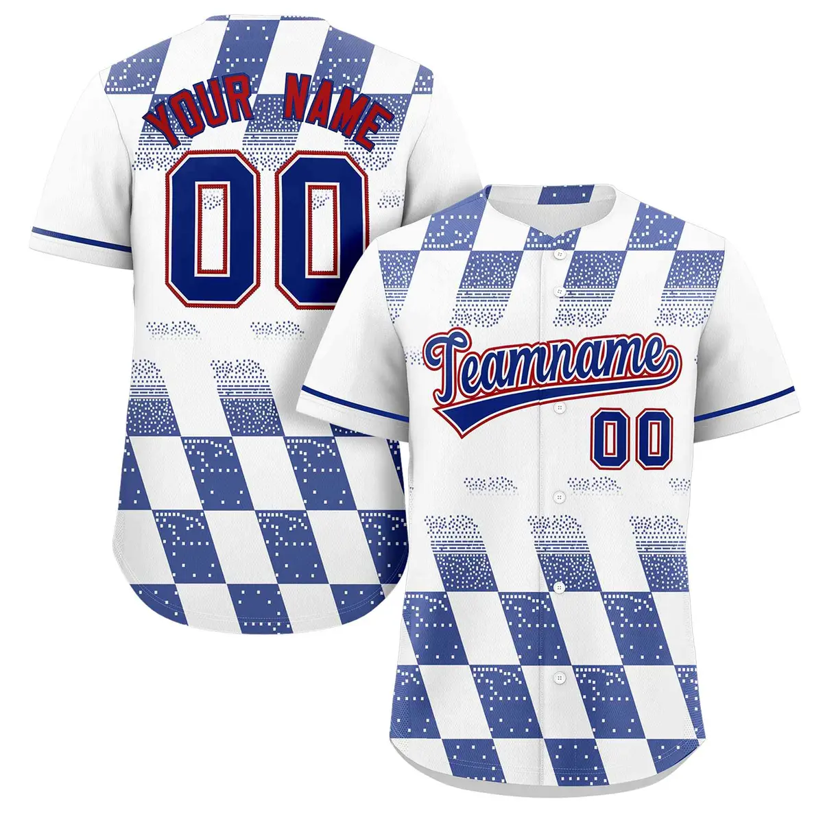 White Royal Grid Speckles Color Block Baseball Jersey