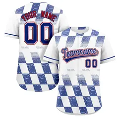 White Royal Grid Speckles Color Block Baseball Jersey