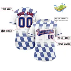 White Royal Grid Speckles Color Block Baseball Jersey 2