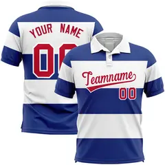 White-Royal Horizontal Stripe Performance Polo Shirt