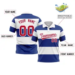 White-Royal Horizontal Stripe Performance Polo Shirt 2