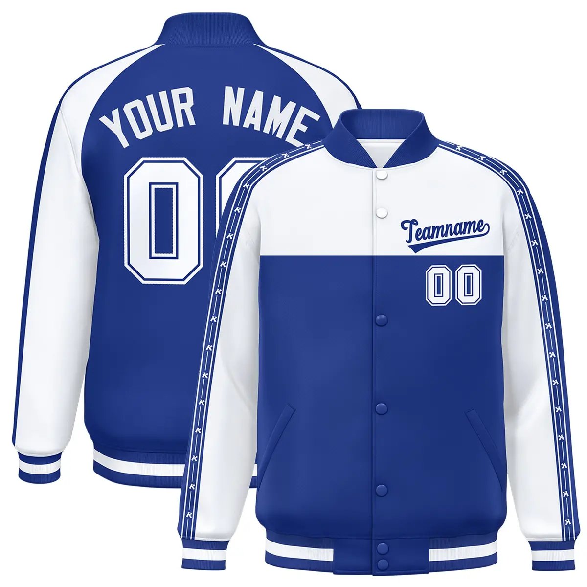 White Royal K-Ribbon Raglan Full-Snap Color Block Letterman Jacket