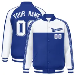 White Royal K-Ribbon Raglan Full-Snap Color Block Letterman Jacket 1