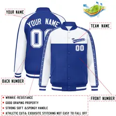 White Royal K-Ribbon Raglan Full-Snap Color Block Letterman Jacket 2
