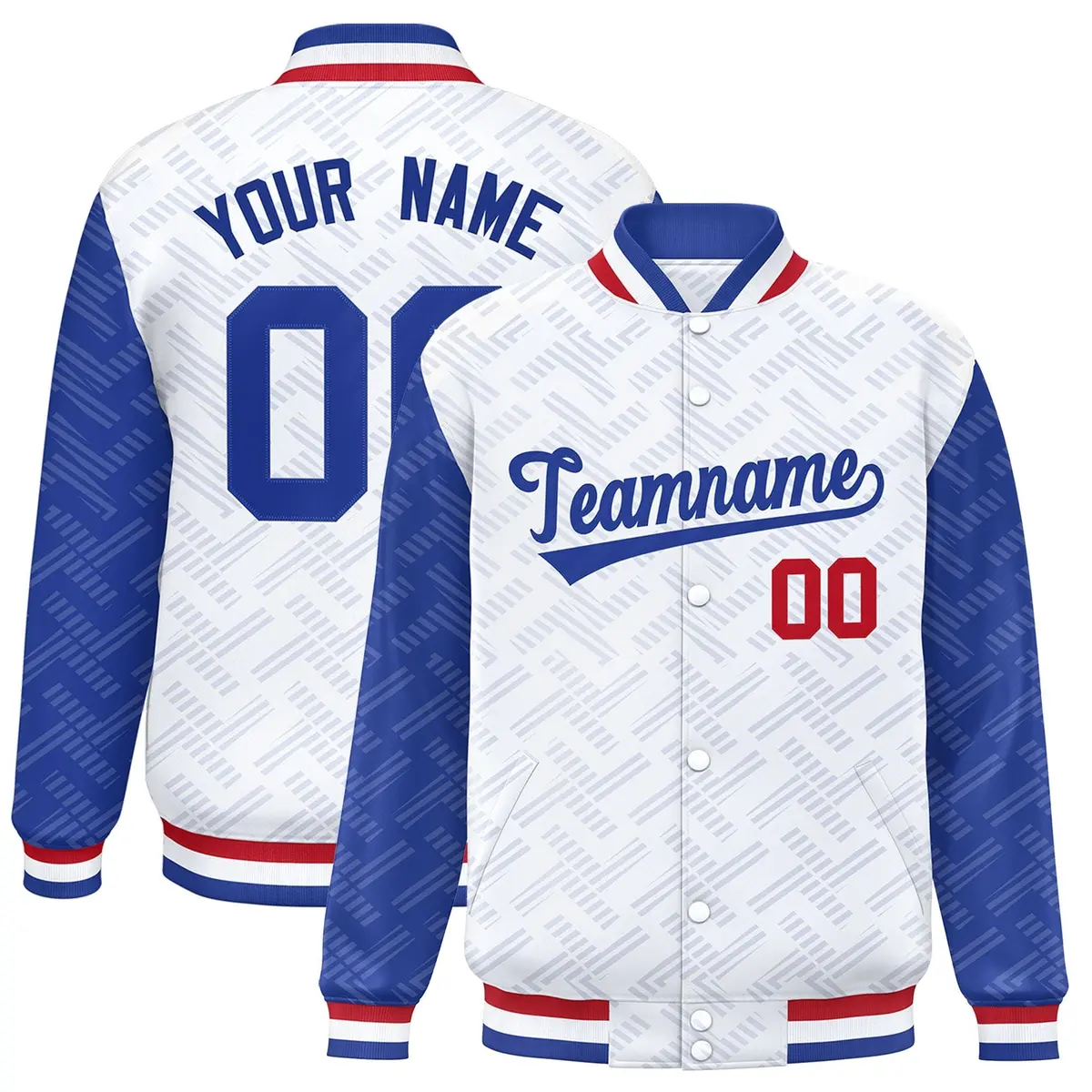 White Royal L Pattern Raglan Sleeves Varsity Letterman Jacket