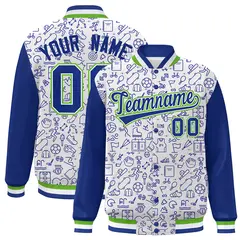 White Royal Line Graffiti Raglan Varsity Letterman Jacket