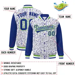 White Royal Line Graffiti Raglan Varsity Letterman Jacket 2