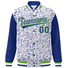 White Royal Line Graffiti Raglan Varsity Letterman Jacket 3