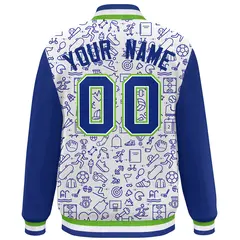 White Royal Line Graffiti Raglan Varsity Letterman Jacket 4