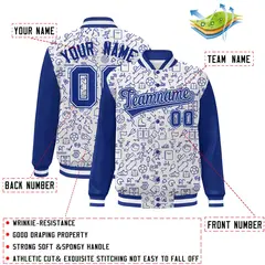 White Royal Line Graffiti Raglan Varsity Letterman Jacket 2