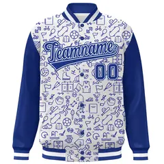 White Royal Line Graffiti Raglan Varsity Letterman Jacket 3