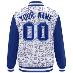 White Royal Line Graffiti Raglan Varsity Letterman Jacket 4