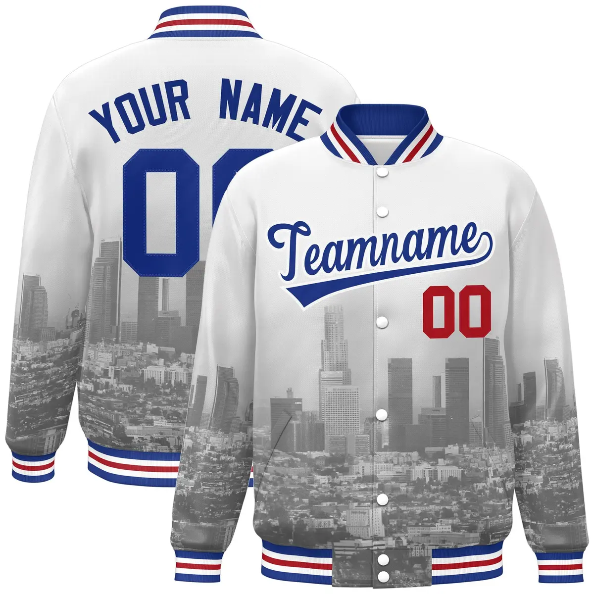 White Royal Los Angeles Skyline Track Varsity Full-Snap Jacket