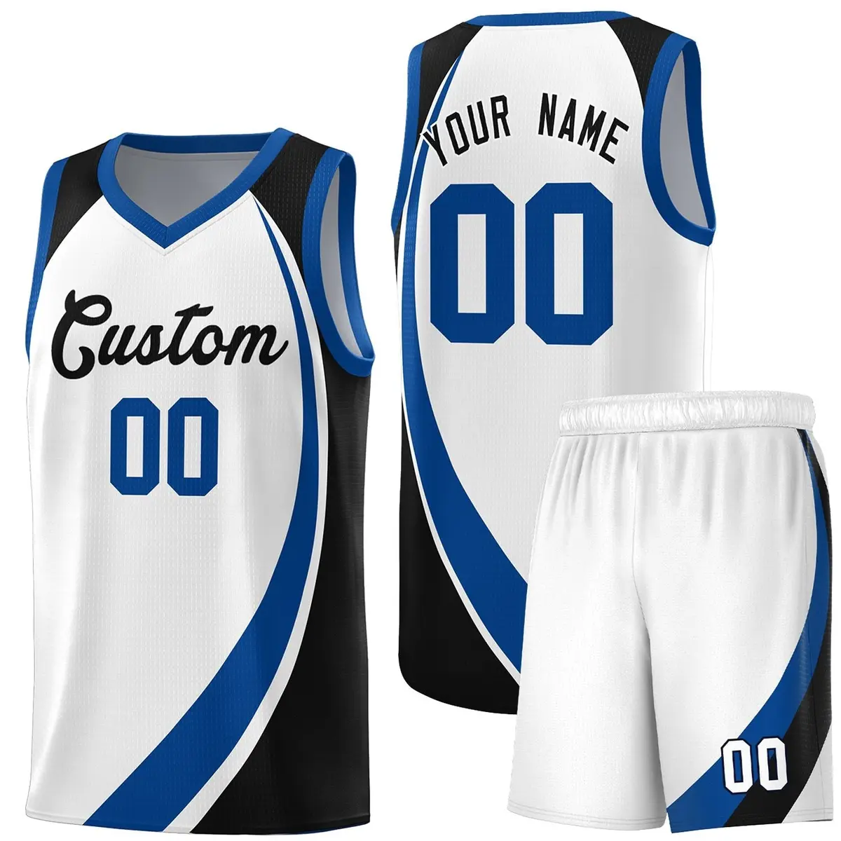 White Royal-Navy Color Block Basketball Jersey