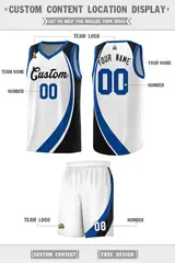 White Royal-Navy Color Block Basketball Jersey 2