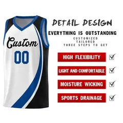 White Royal-Navy Color Block Basketball Jersey 4