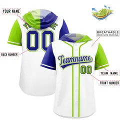 White Royal Neon Green Split Raglan Baseball Hoodie Jersey 2