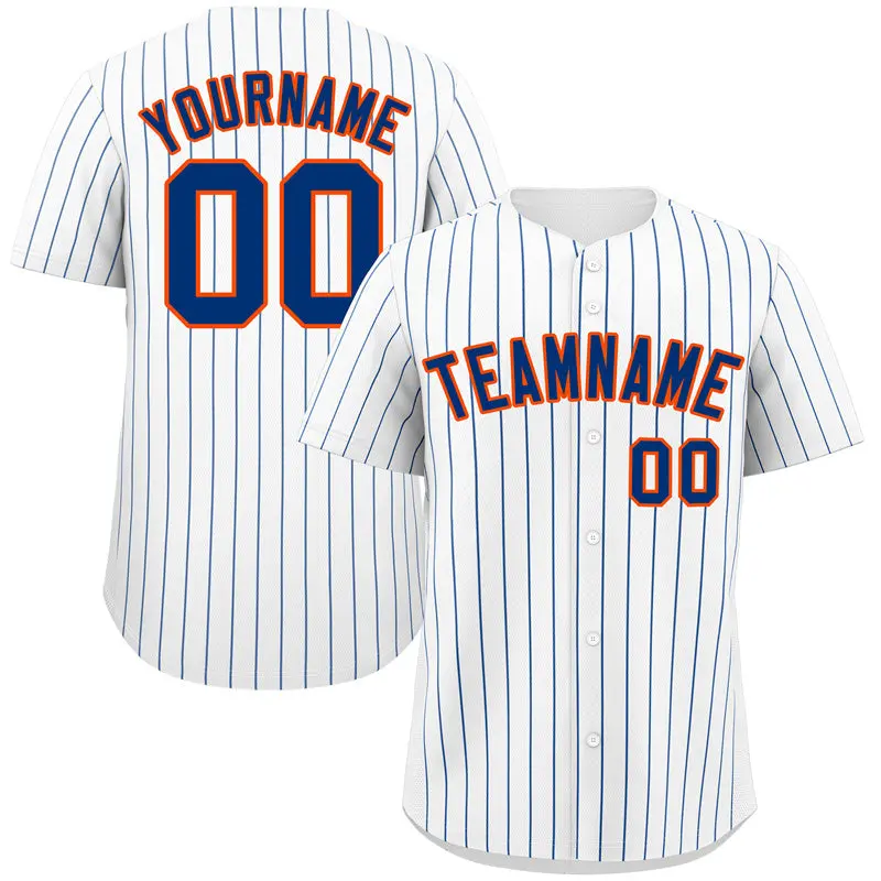 White Royal Orange Bull Stripe Baseball Jersey
