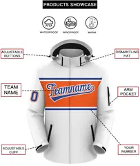 White Royal-Orange Color Block Hooded Waterproof Jacket 2