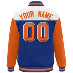 White Royal-Orange Color Block Letterman Varsity Baseball Jacket 4