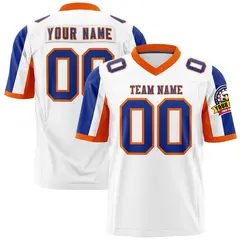 White Royal-Orange Color Block Raglan Sleeves Football Jersey