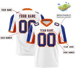 White Royal-Orange Color Block Raglan Sleeves Football Jersey 2