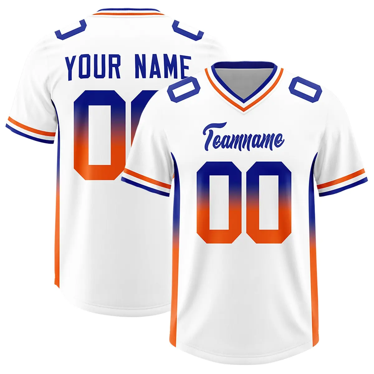 White Royal Orange Gradient Sides Football Jersey