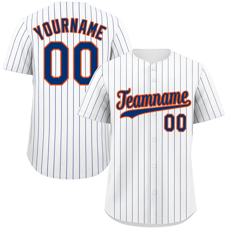 White Royal Orange Hook Stripe Baseball Jersey