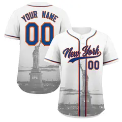 White Royal Orange New York City Skyline Baseball Jersey 1