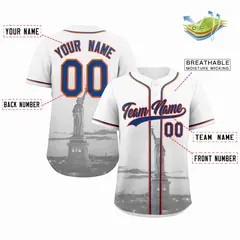 White Royal Orange New York City Skyline Baseball Jersey 2