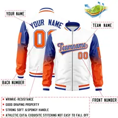 White Royal-Orange Raglan Gradient Full-Zip Varsity Letterman Bomber Jacket 2