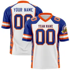 White Royal-Orange Raglan Side Pattern Football Jersey