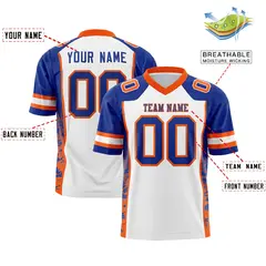 White Royal-Orange Raglan Side Pattern Football Jersey 2